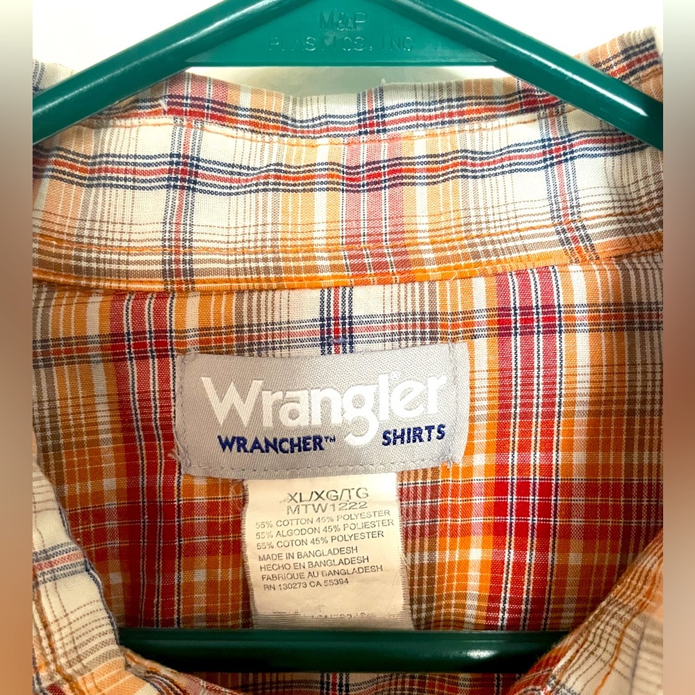 Wrangler orange/red plaid with pearl snaps SZ XL American West
